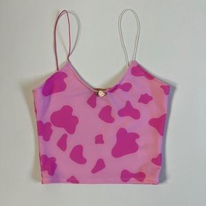 Omighty Pink Cow Print Tank Crop Top